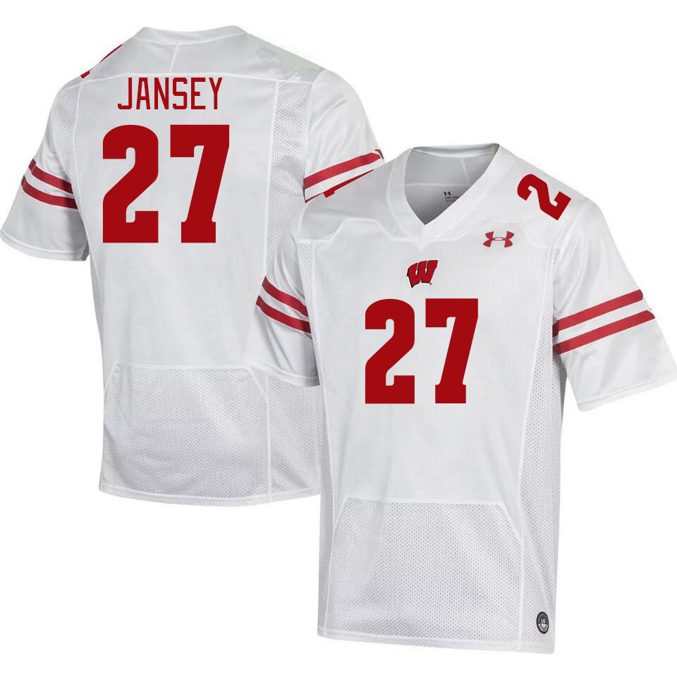Men #27 Tyler Jansey Winsconsin Badgers College Football Jerseys Stitched Sale-White - Click Image to Close